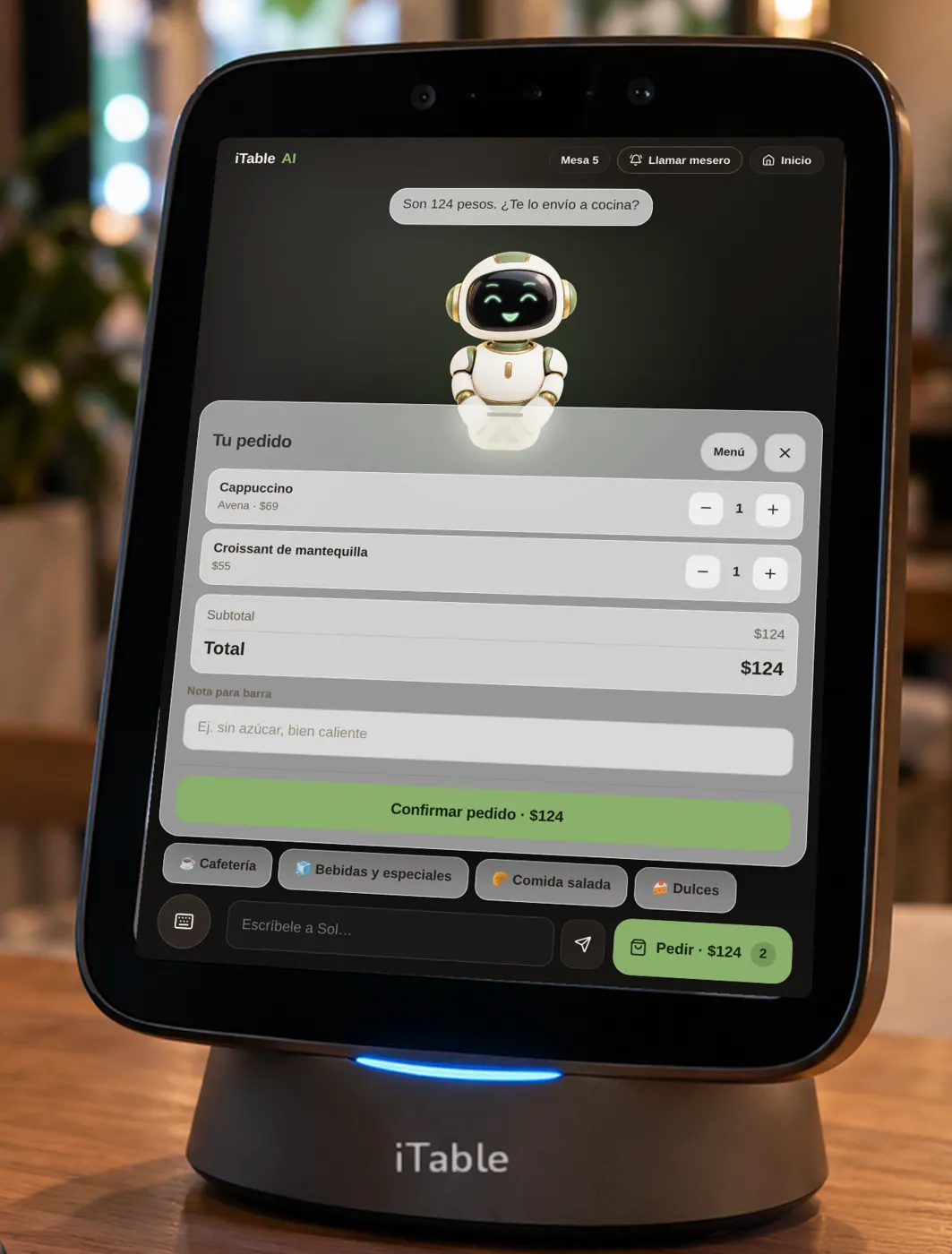 Pantalla real de la tablet de iTable: Directo a cocina